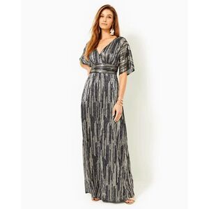 Lilly Pulitzer Black Silver Parigi Short Sleeve Maxi Dress Women's Size Small